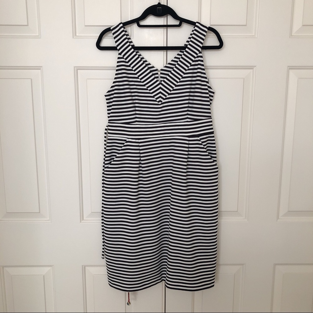 Motherhood Maternity Black Stripe Dress with waist tie